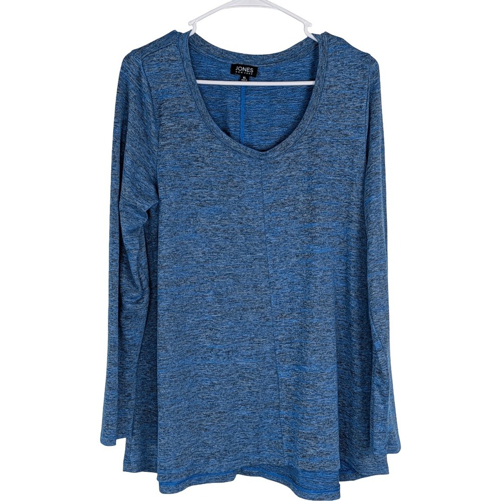 Jones New York Long Sleeve Top Women XL Blue Space Dye Scoop Neck Knit Tunic
